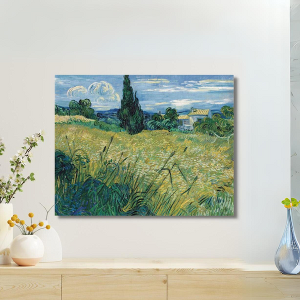 Green Wheat Fields with Cypress by Vincent Van Gogh Large Size (28X22 inches) Canvas Painting | High Quality Giclee Print | Ready to hang