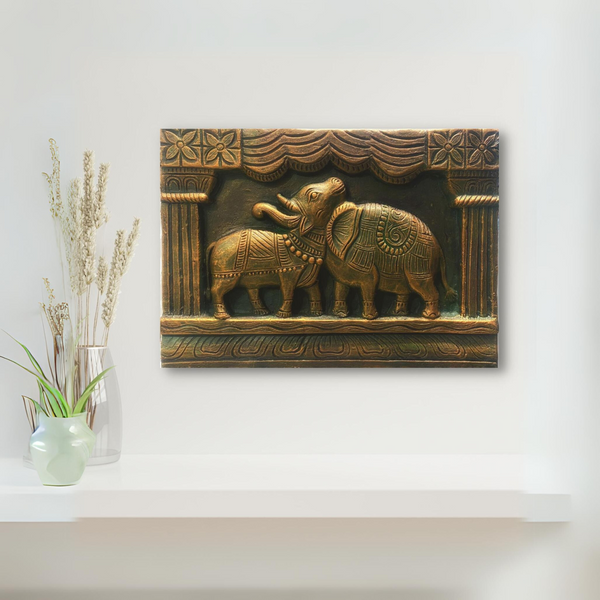 Chola period optical illusion inspired bull and elephant 3D relief wall art