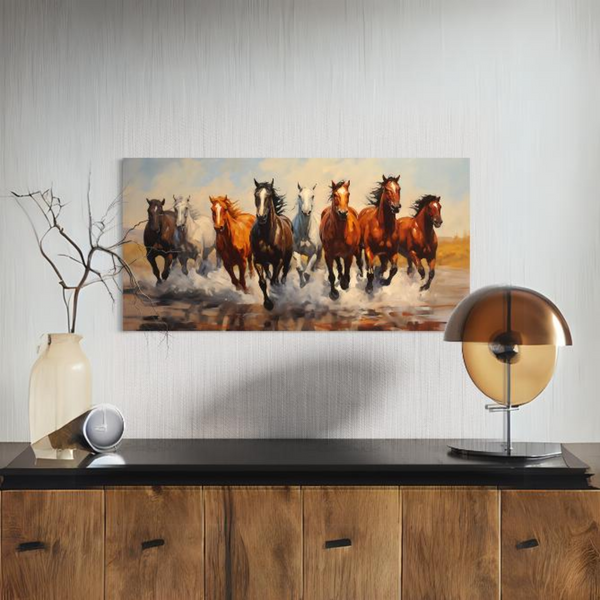 Mesmerizing 8 Running Horse on Water Canvas Print- Multiple Sizes & Custom Colors Available