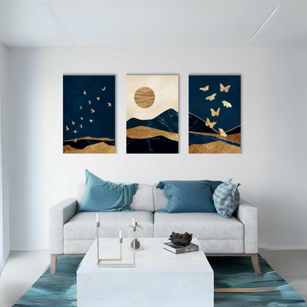 Modern Abstract Canvas Painting (Set of 3) | High Quality Giclee Print Gallery Wrapped | Ready to hang