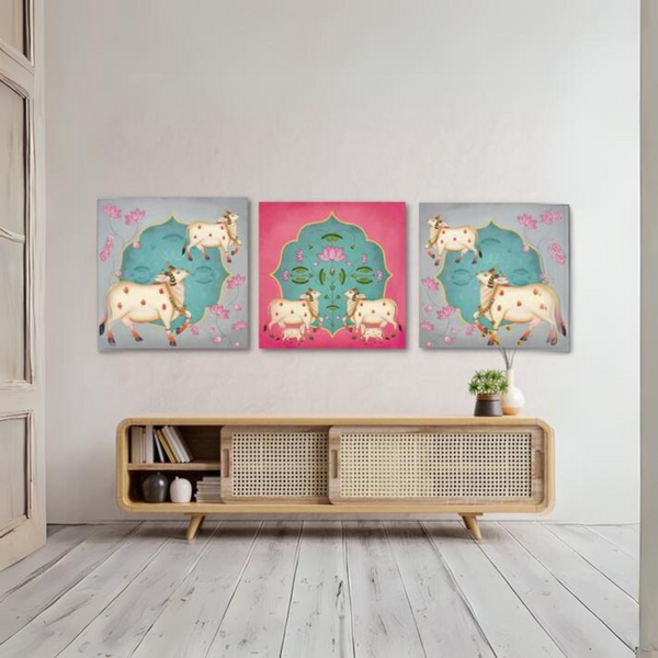 INDIAN PASTEL PICHWAI Wall Painting (Set of 3) | High Quality Giclee Print | Ready to hang