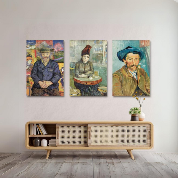 Portrait of father Tanguy, Agostina Segatori and the Smoker by Vincent Van Gogh Large Size Set of 3 Canvas Painting