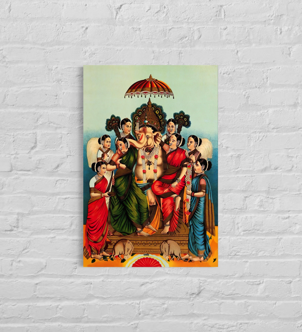 Ganesha and his Two Wives, Riddhi and Siddhi  By Raja Ravi Varma|  Famous Canvas Painting