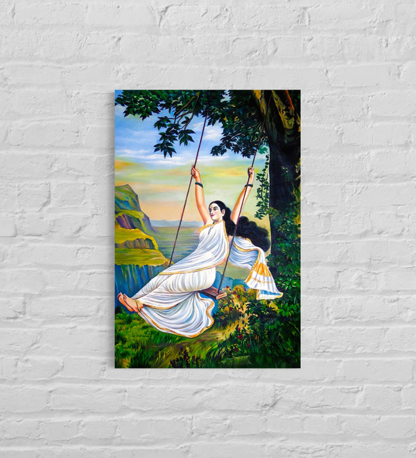 Mohini on a Swing by Raja Ravi Varma | Famous Canvas Painting