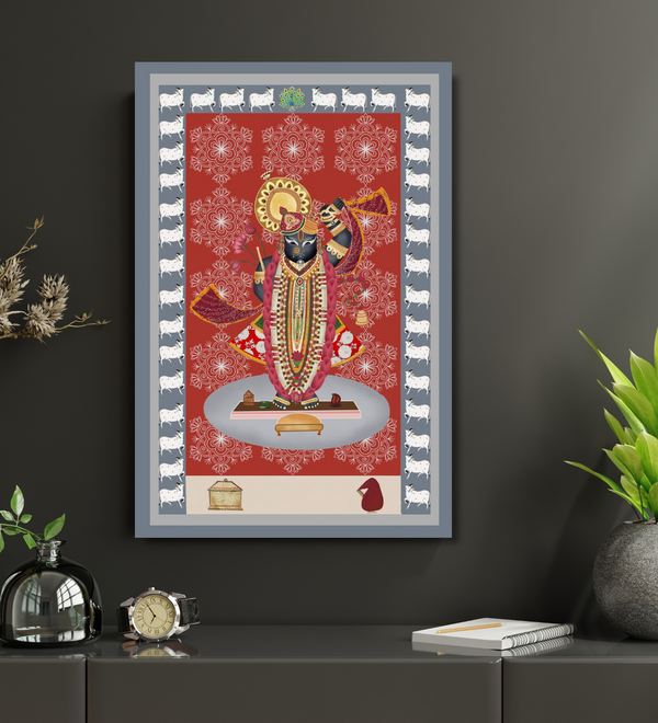 Transcendent Bliss: Shrinath Ji Pichwai Canvas Painting in Your Chosen Hue - 6 Stunning Color Choices