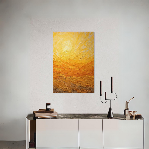 Yellow & Orange Sun Landscape Modern Abstract Canvas Painting | Radiant Horizon