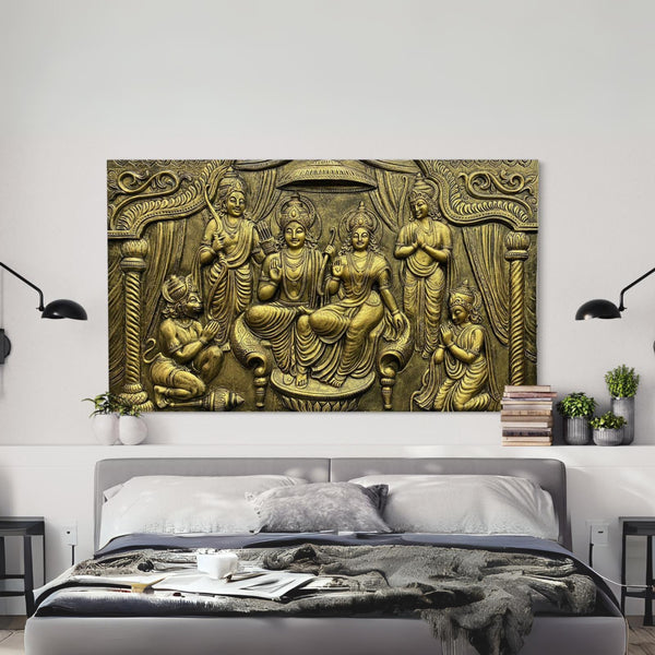 3.5X6 Feet Ram Darbar 3D Relief Mural Wall Art | Divine Grandeur | Big Size Ram Darbar