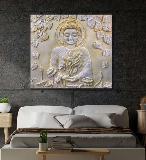 5X4.5 feet Large size 3D Buddha with Chakra Relief Mural Wall Art | Ready to hang