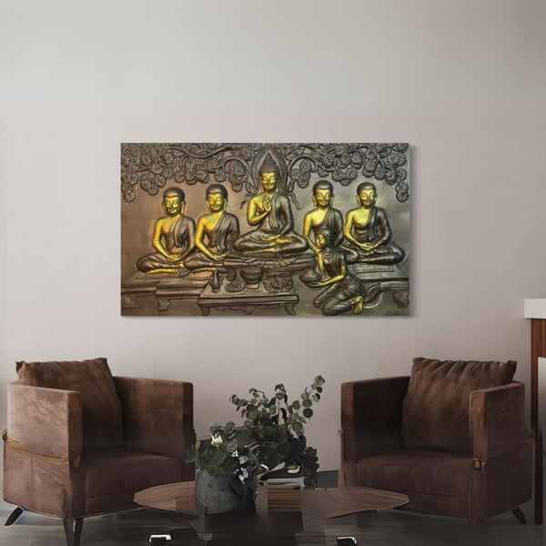 Large size 5X3 feet Sitting Buddha with his disciples 3D Relief Mural