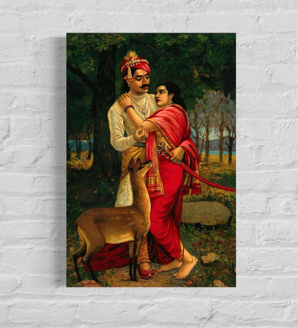 King Dushyanta Proposing Marriage With A Ring To Shakuntala by Raja Ravi Varma | Famous Canvas Painting
