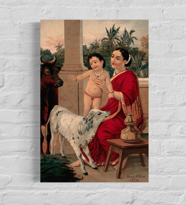 Yashoda with Krishna by Raja Ravi Varma | Famous Canvas Painting
