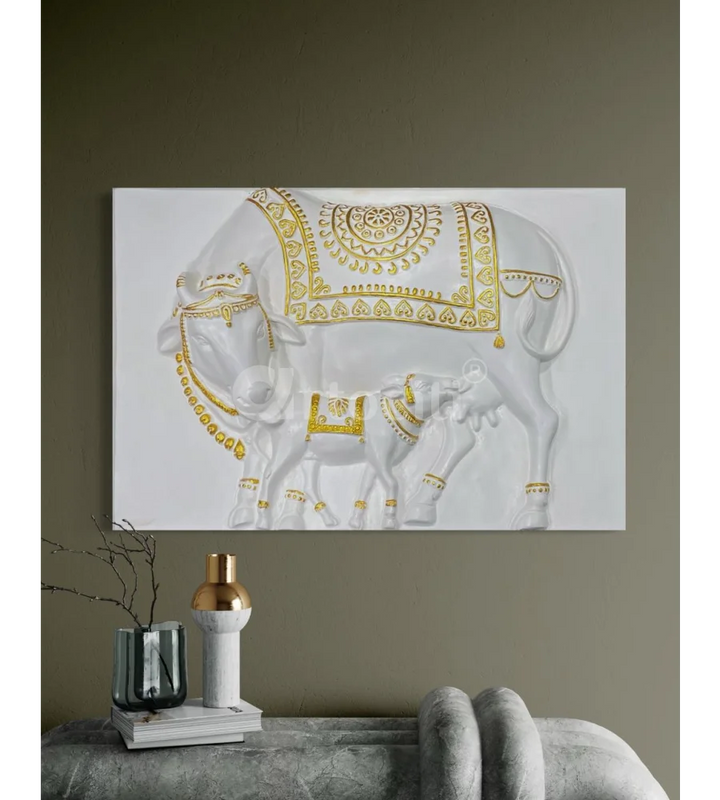 3X2 Feet Kamdhenu The Sacred Cow 3d Relief Mural