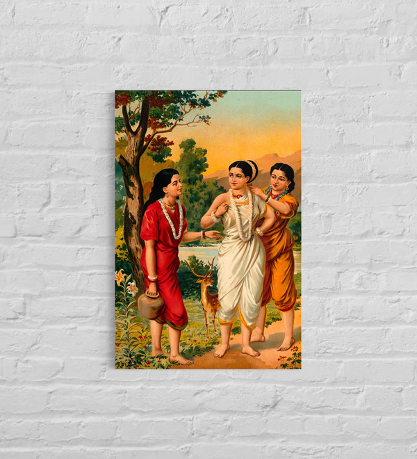 Shakuntala with her Friend (Sakhi) By Raja Ravi Varma | Famous Canvas Painting