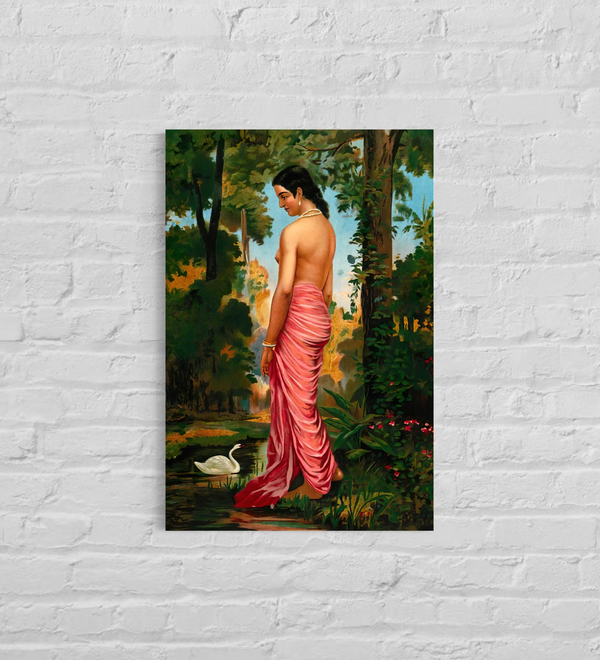 Semi-clothed woman by a river bank called Varini  Raja Ravi Varma | Famous Canvas Painting