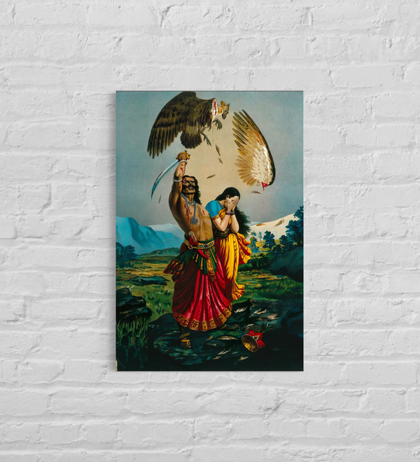 Ravana Slaughtering Jatayu the Vulture By Raja Ravi Varma | Famous Canvas Painting