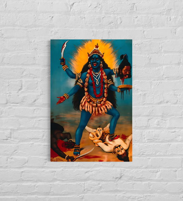 Goddess Kali After Trampling On Shiva by Raja Ravi Varma | Famous Canvas Painting