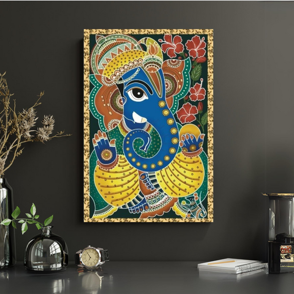 Lord Ganesha Madhubani Art Painting Canvas Print | High Quality Giclee Print Gallery Wrapped | Divine Harmony