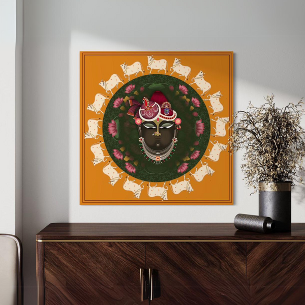 Lord Shreenath Ji Pichwai Circular Shapes Canvas Print - | Ready to hang | Celestial Harmony