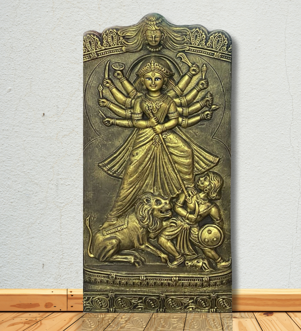Maa Durga 3D Relief Mural in Golden and Bronze India