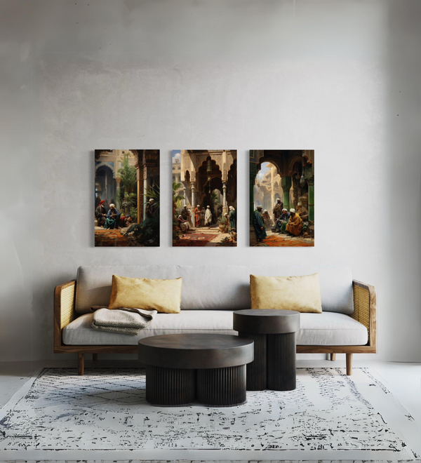 Persian Souk Trilogy: Set of 3 Canvas Giclee Prints Immersing You in Daily Persian Life