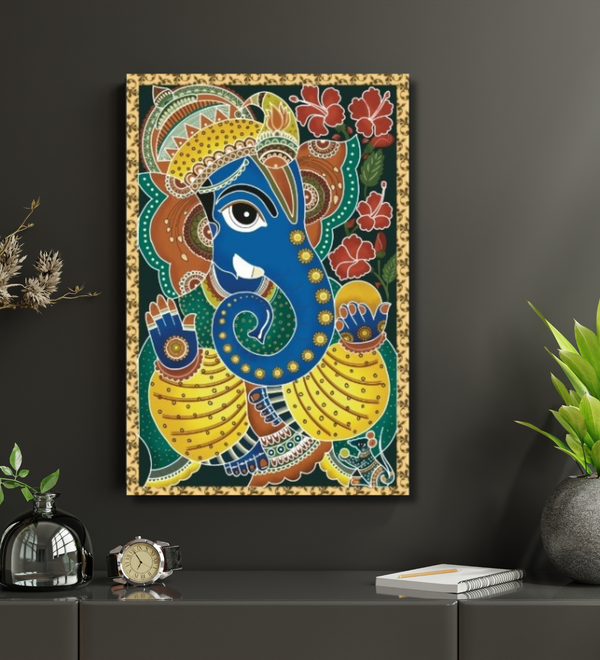 Divine Harmony: Lord Ganesha Madhubani Art Painting Canvas Print | High Quality Giclee Print Gallery Wrapped