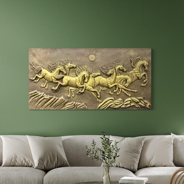 8 Horse 3D Relief Mural Wall Art | Majestic 8 Horses Relief Mural | Ready to Hang
