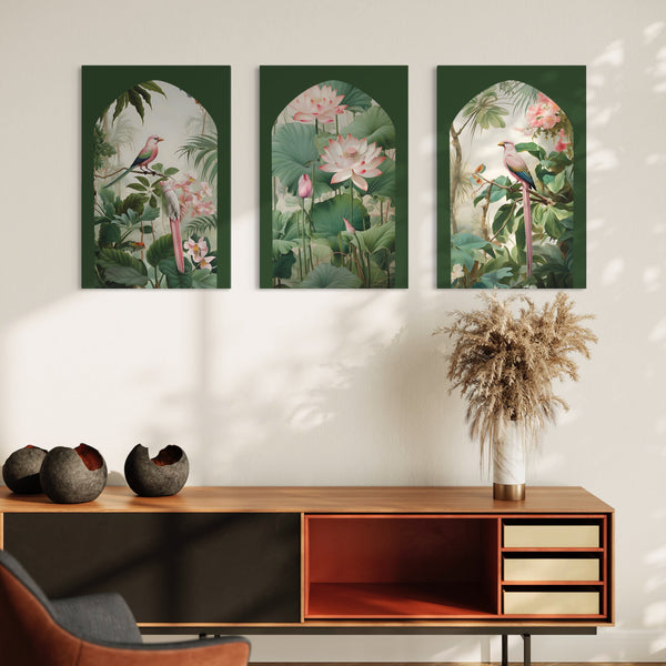 Pichwai Jungle Trio Canvas Set 12X18 & 24x16 & 30x20 Inches, Ready to Hang