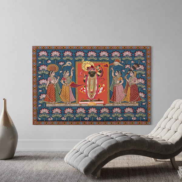 Lord Shreenath Ji Pichwai Canvas Giclee Print - Elevate Your Space with Spiritual Elegance | Divine Splendor