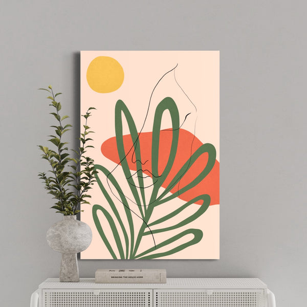 Abstract Plant Sun Moon Girl Face Line Poster - Canvas Giclee Print | Boho Bliss