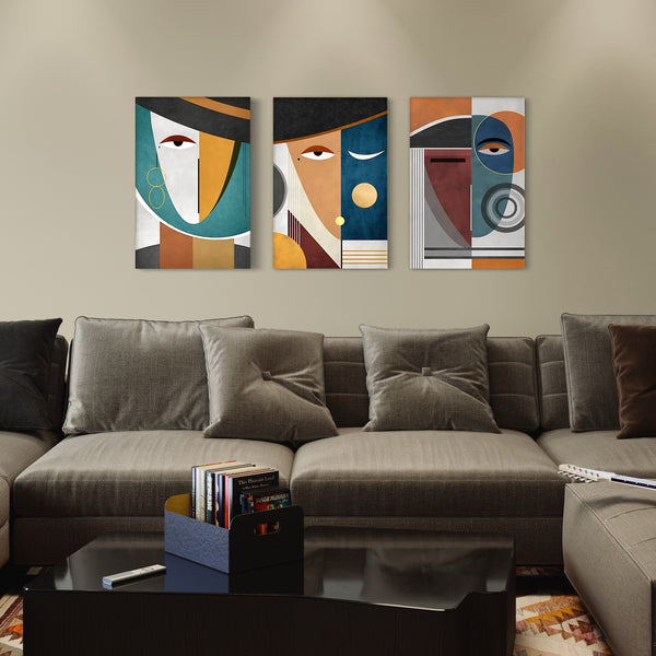 Abstract Face Wall Art Set of 3 - Transform Your Space with Unique Canvas Giclee Prints | Modern abstract