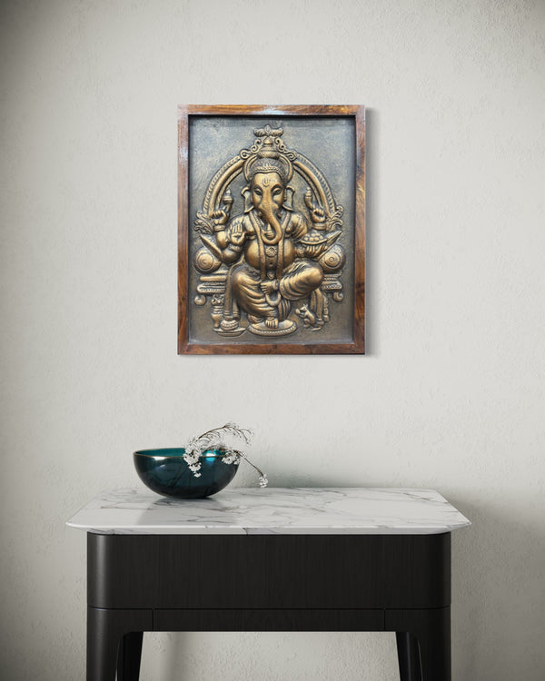 20X15 Inches Lord Ganesh Relief Mural Wall Hanging | Ready to hang wall decor