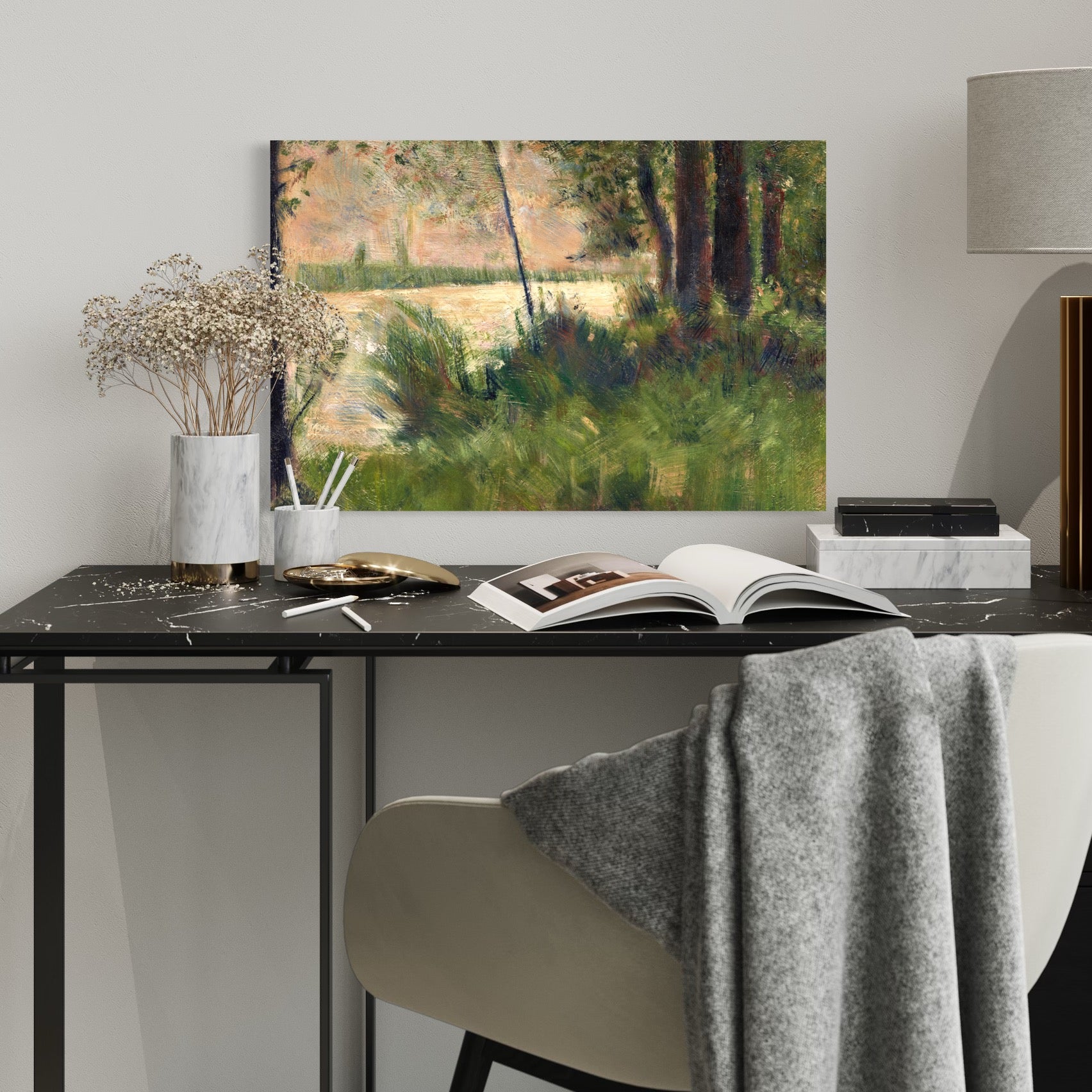 Tranquil Oasis: Grassy Riverbank Canvas Print By Georges Seurat 