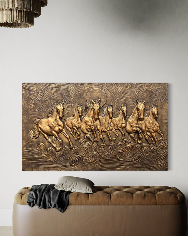 Left moving 5X3 feet 7 Horse 3D Relief Mural Wall Art