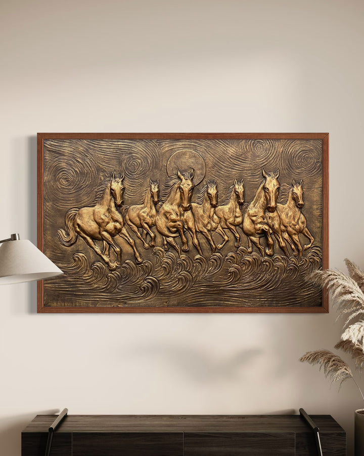 Left moving 5X3 feet 7 Horse 3D Relief Mural Wall Art