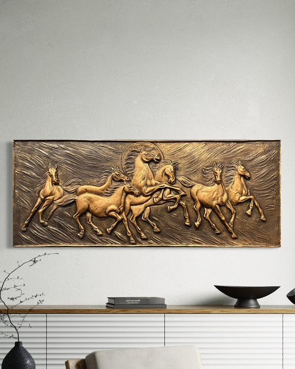 Vastu Inspired 7 Horse 3D Relief Mural Wall Art