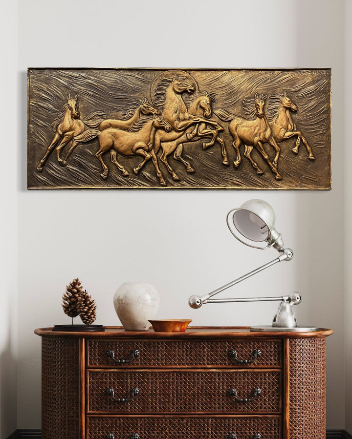 Vastu Inspired 7 Horse 3D Relief Mural Wall Art