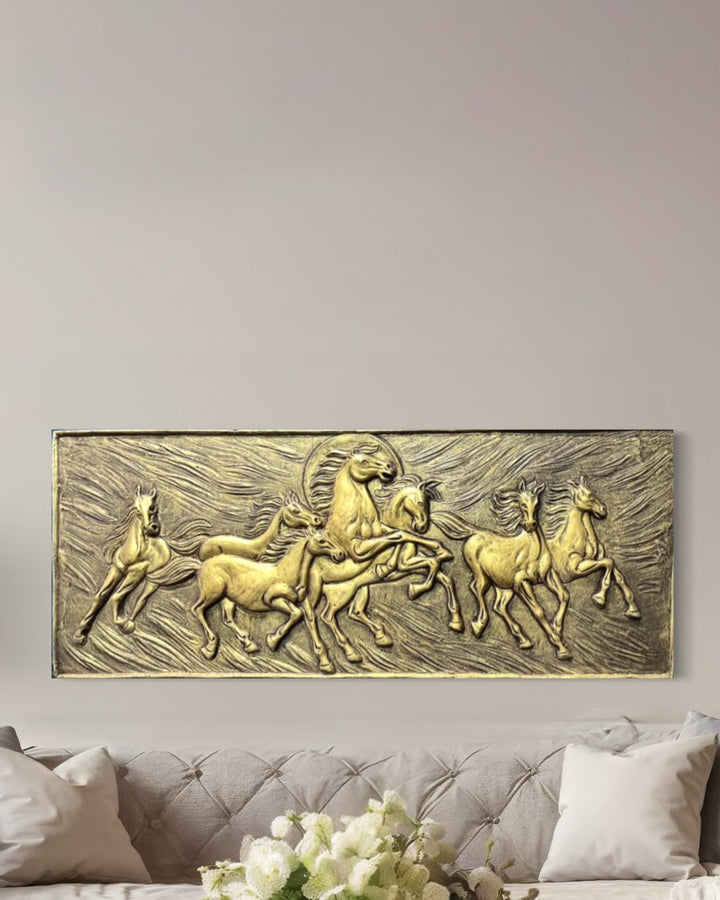 Vastu Inspired 7 Horse 3D Relief Mural Wall Art