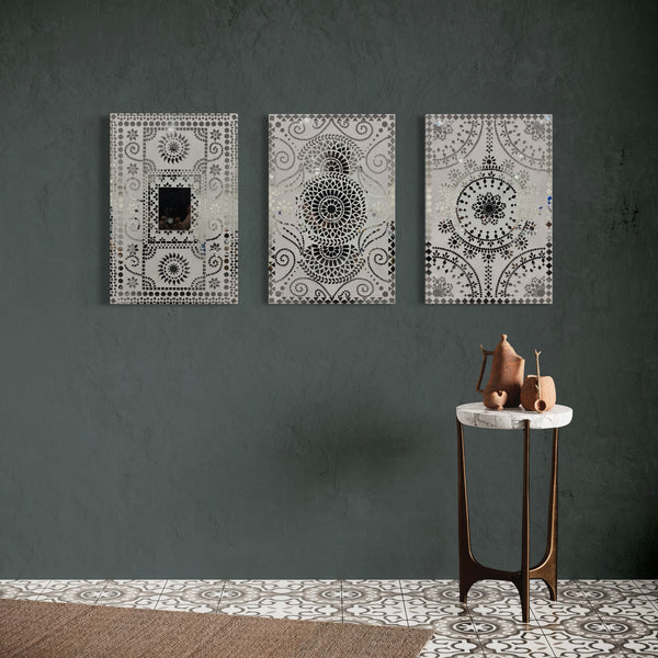 White Mud Mirror Lippan Art Square Set of 3 | Elegance in Triplet | Handmade Home Decor