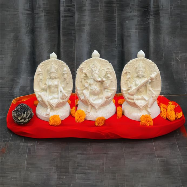 Goddess Laxmi, Lord Ganesh and Goddess Saraswati Marble Idol | Heavy Piece