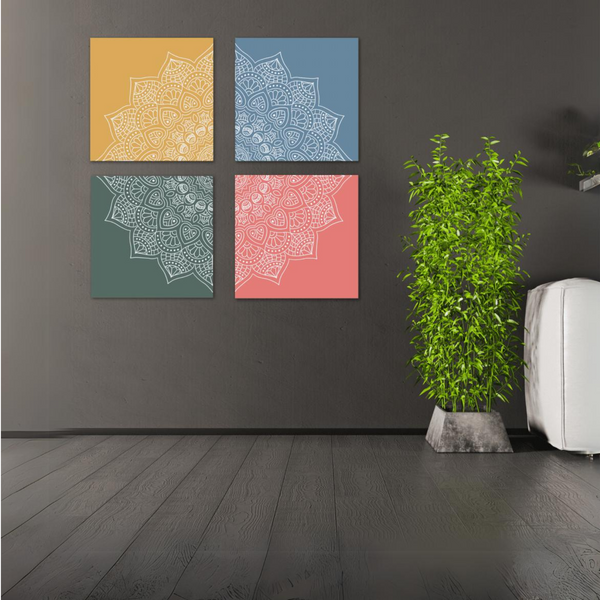 Abstract Mandala Wall Art (Set of 4) in size: 10X10 inches each | Giclee Canvas Print
