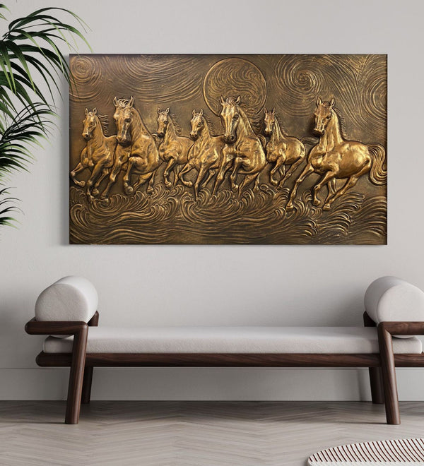 Right moving 5X3 feet 7 Horse 3D Relief Mural Wall Art | Ready to hang
