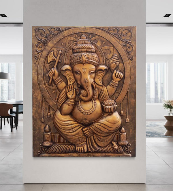 5X4 feet Sitting 3D Ganesha Relief Mural | 3D Relief Mural Wall Art