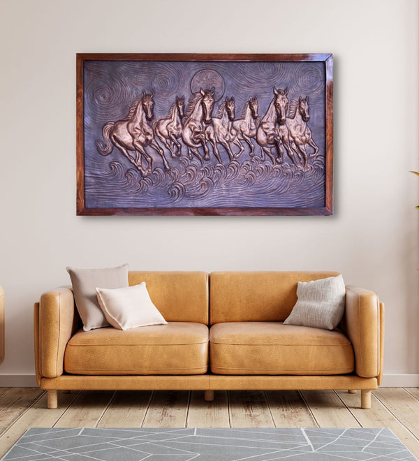 Left moving 5X3 feet 7 Horse 3D Relief Mural Wall Art | Ready to hang