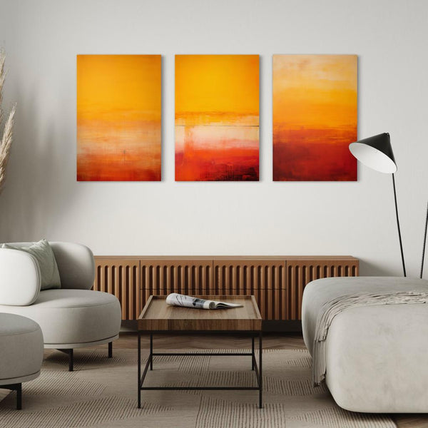 Mark Rothko inspired Sunset Radiance: Set of 3 Orange and Yellow Canvas Paintings
