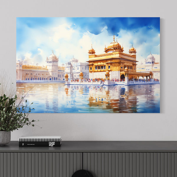 Golden Temple Watercolor Canvas Prints in size 24X16 and 30X20 inches | Sacred Serenity