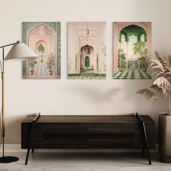 Pichwai Inspired Fort & Palace Trio in Pastel hues | 3 Sizes | Set of 3 | Ready to Hang