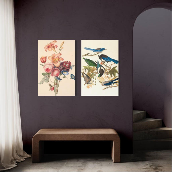 Floral Canvas Art Set with Birds – 24X16 and 30X20 Inches