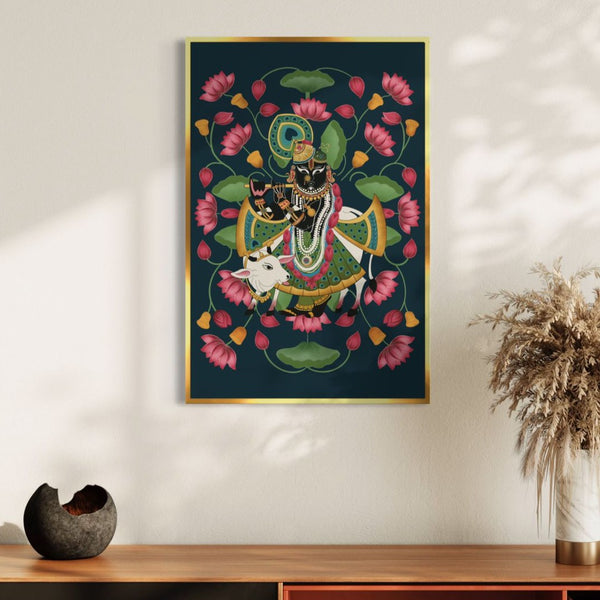 Radiant Resplendence: Lord Shreenath Ji Pichwai Canvas Giclee Print-24x16 and 30X20 Inches