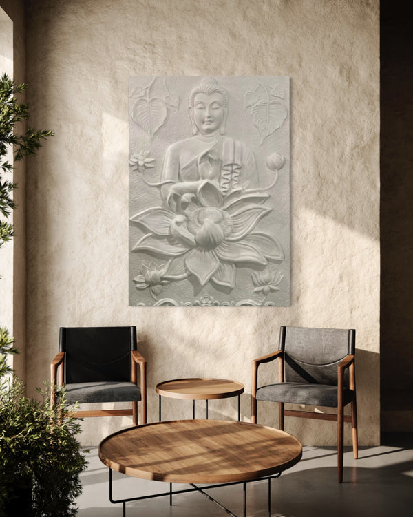 5X3.5 feet Blessing Buddha with Lotus 3D Relief Mural