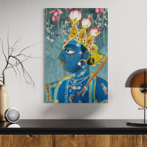 Classic Traditional Blue Yellow Lord Shreenath Ji Pichwai Canvas Print – Timeless Artistry in 380 GSM | Eternal Bliss